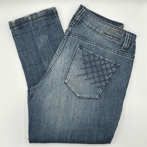 DKNY‎ Jeans Studded Waist Raw Hem Denim Straight Leg Womens Size 6 Edgy Rock Y2K